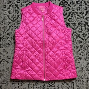 Lilly Pulitzer Puffer Vest Payson Hot Pink Size XL Razberry Quilted Preppy Gold